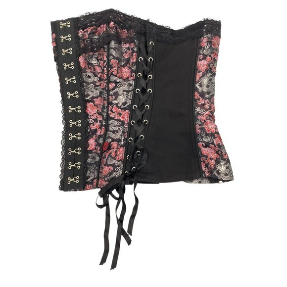Tripp Black Pink Corset Lace-Up Hook & Eye Closure Size S Y2k 90s Dragon Print - Picture 7 of 10